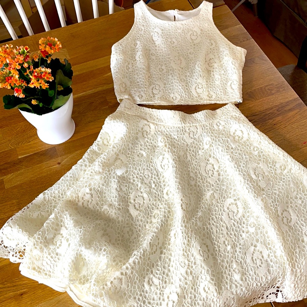 Gorgeous Lace Crop Top and Skirt Combo
